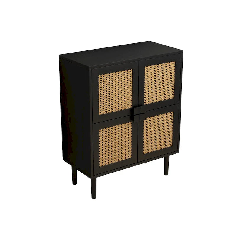 4-Door Rattan Mesh Storage Cabinet with Eight Shelves