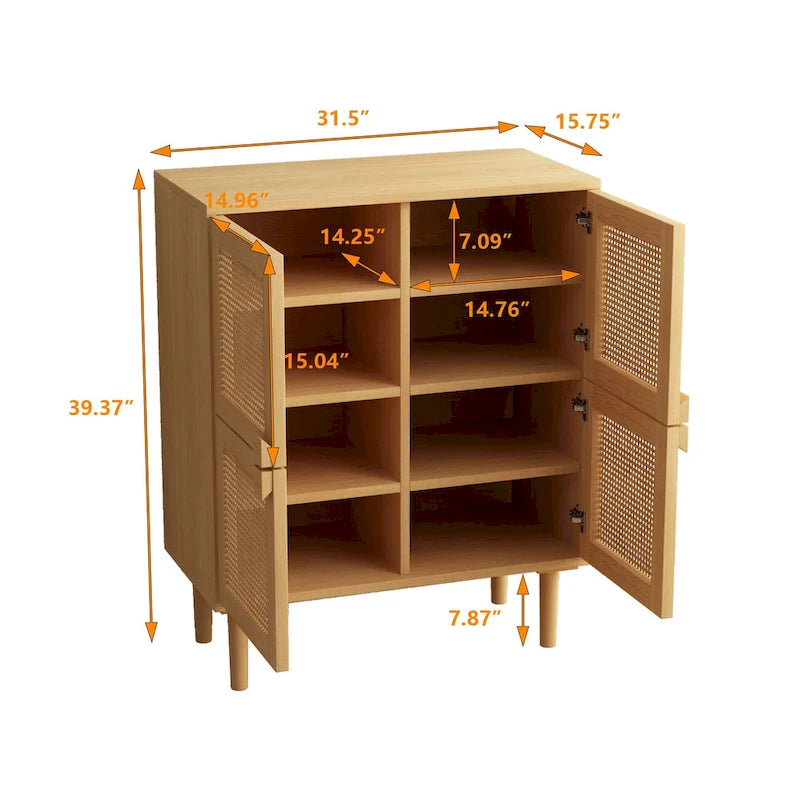 4-Door Rattan Mesh Storage Cabinet with Eight Shelves