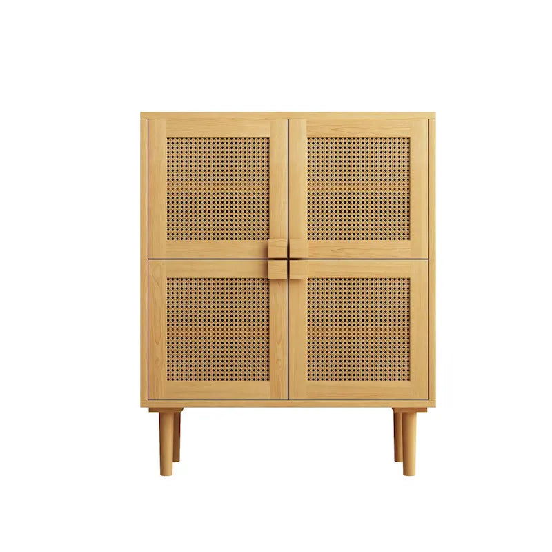 4-Door Rattan Mesh Storage Cabinet with Eight Shelves