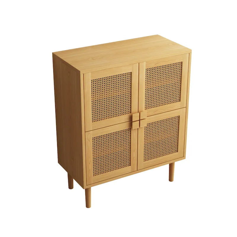 4-Door Rattan Mesh Storage Cabinet with Eight Shelves