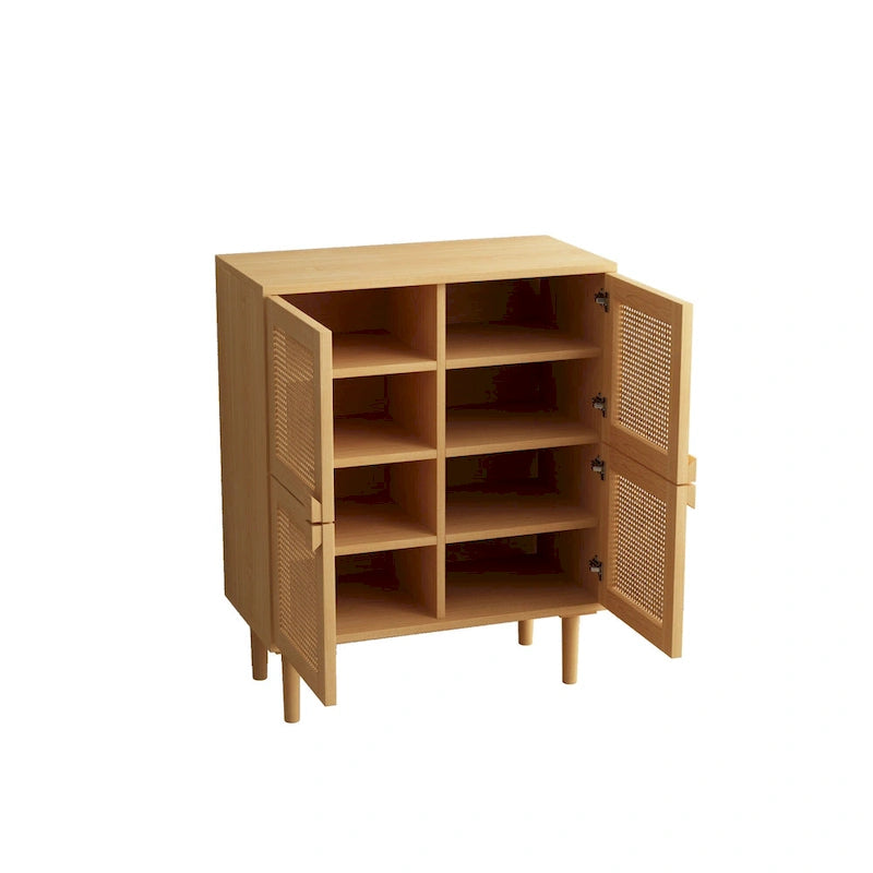 4-Door Rattan Mesh Storage Cabinet with Eight Shelves