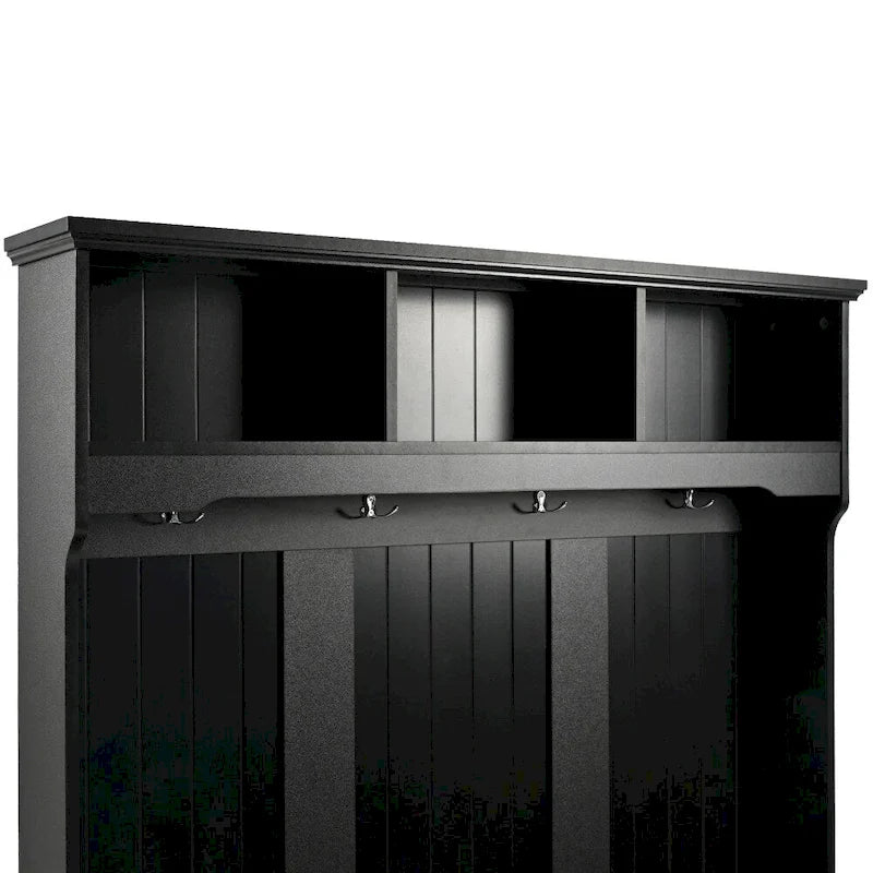 47.2" Entryway Bench with Shutter-Shaped Doors, Coat Rack, Cushion and 4 Hooks