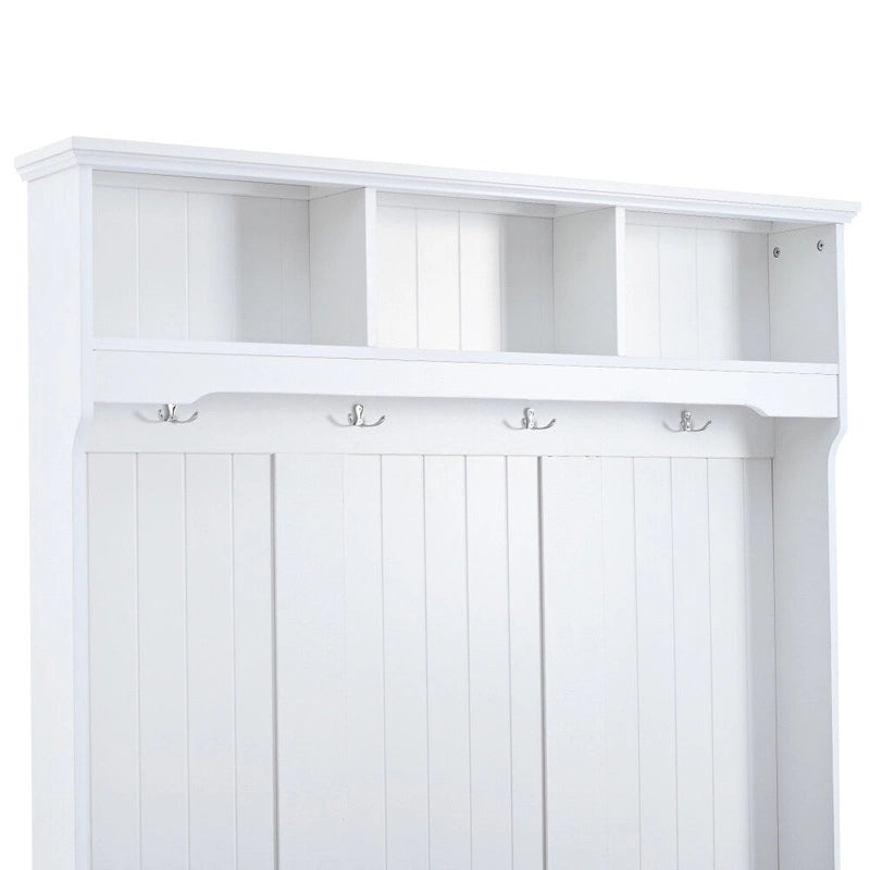 47.2" Entryway Bench with Shutter-Shaped Doors, Coat Rack, Cushion and 4 Hooks