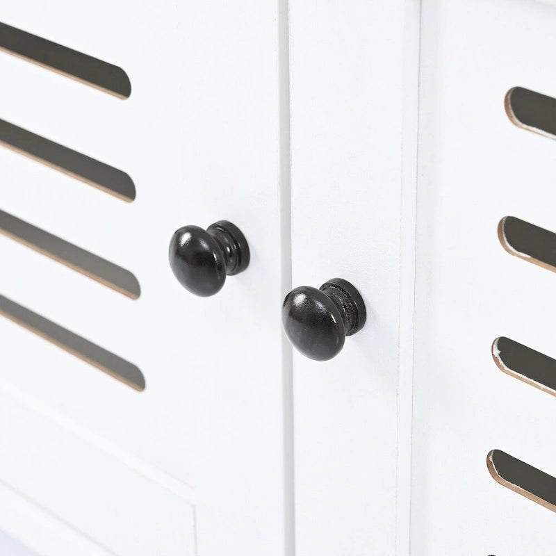 47.2" Entryway Bench with Shutter-Shaped Doors, Coat Rack, Cushion and 4 Hooks