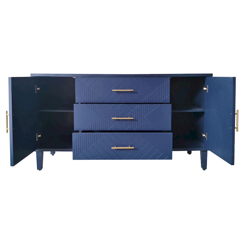 2-Door 3-Drawer Cabinet with Carved Effect, Navy Blue