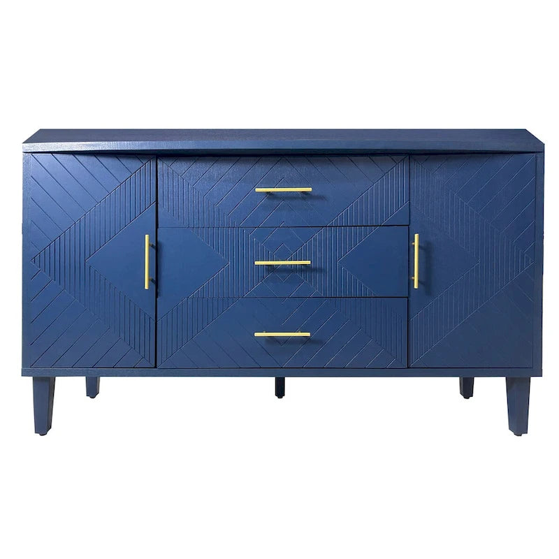 2-Door 3-Drawer Cabinet with Carved Effect, Navy Blue