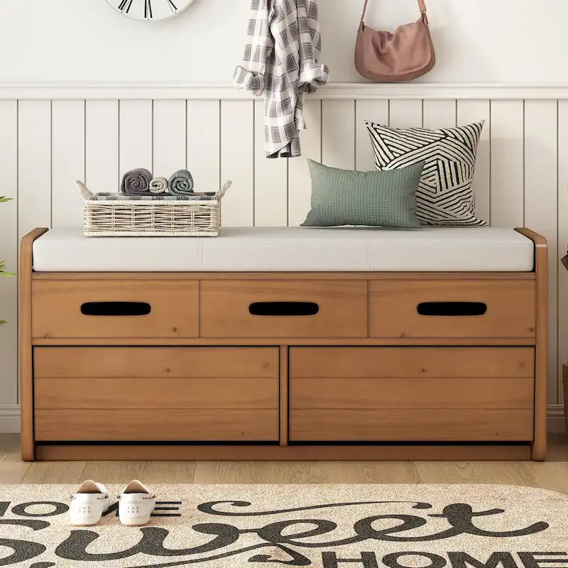 Rustic Storage Bench with 2 Drawers & Hidden Storage