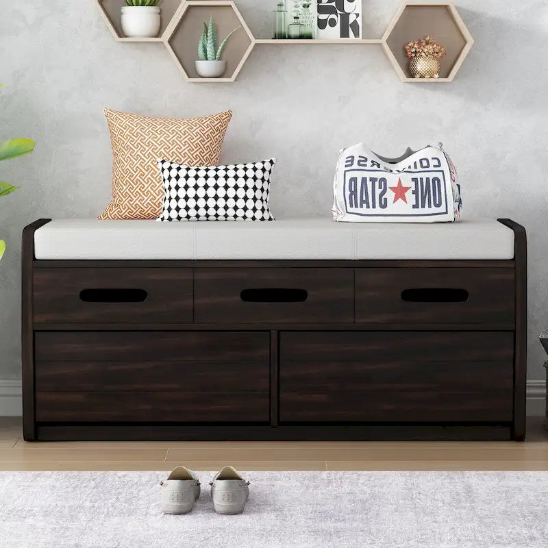 Rustic Storage Bench with 2 Drawers & Hidden Storage