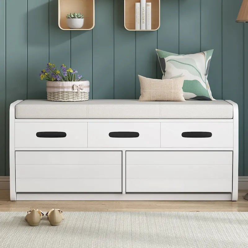Rustic Storage Bench with 2 Drawers & Hidden Storage