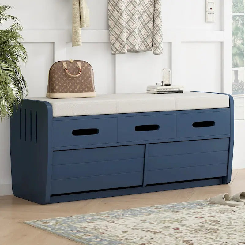 Rustic Storage Bench with 2 Drawers & Hidden Storage