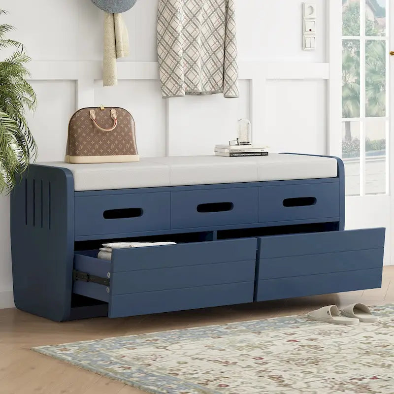 Rustic Storage Bench with 2 Drawers & Hidden Storage