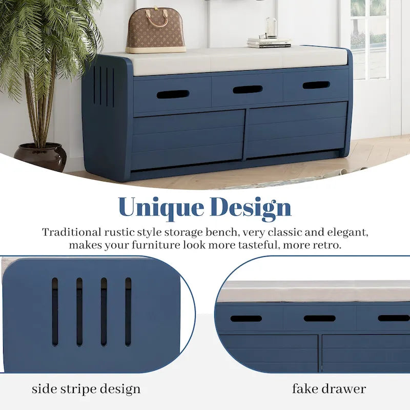 Rustic Storage Bench with 2 Drawers & Hidden Storage