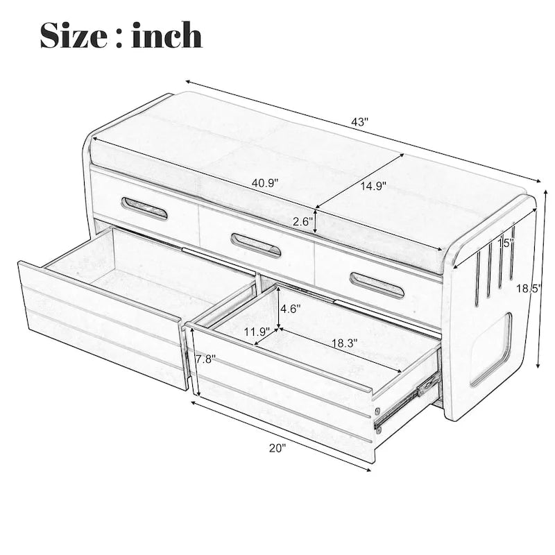 Rustic Storage Bench with 2 Drawers & Hidden Storage