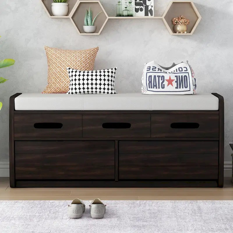 Rustic Storage Bench with 2 Drawers & Hidden Storage