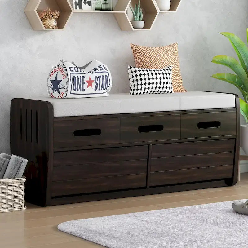 Rustic Storage Bench with 2 Drawers & Hidden Storage