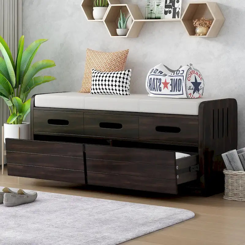 Rustic Storage Bench with 2 Drawers & Hidden Storage