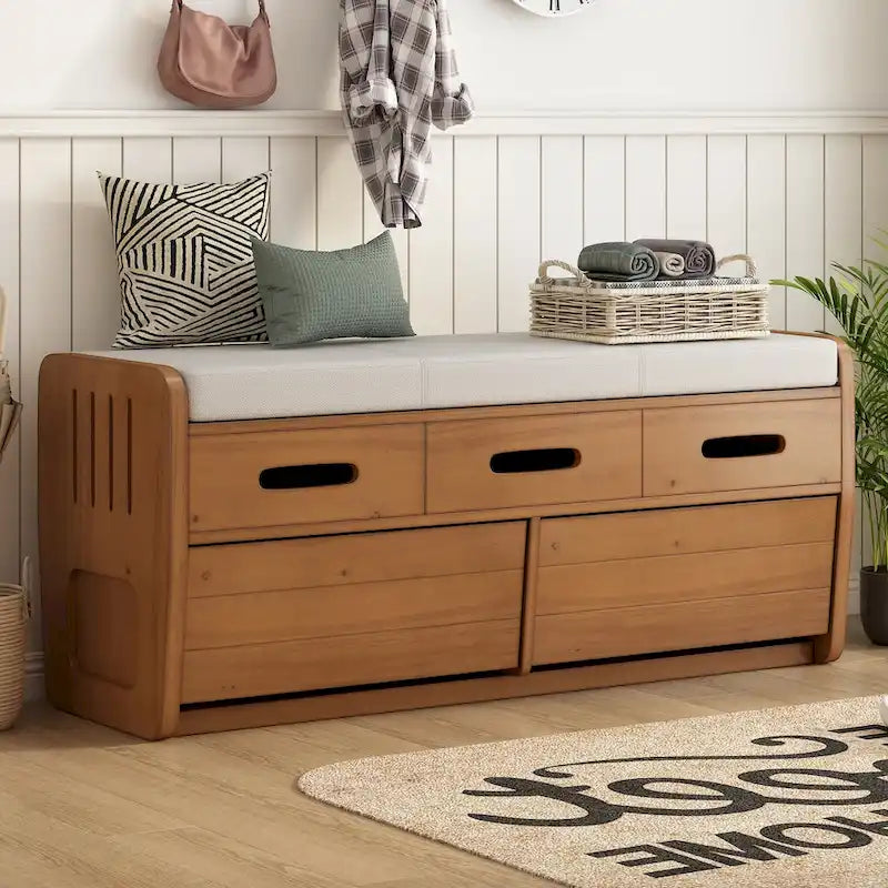 Rustic Storage Bench with 2 Drawers & Hidden Storage