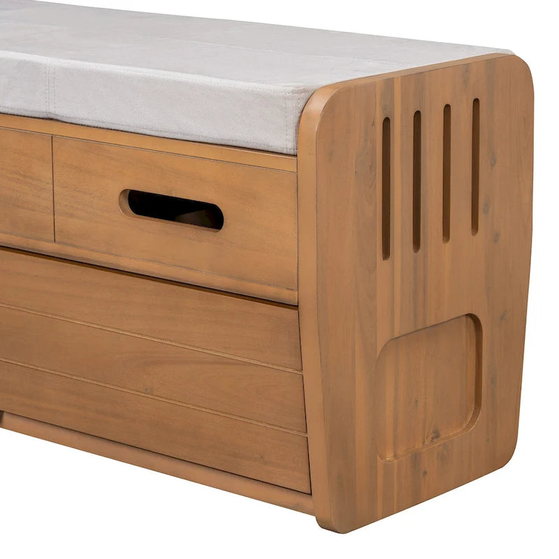 Rustic Storage Bench with 2 Drawers & Hidden Storage