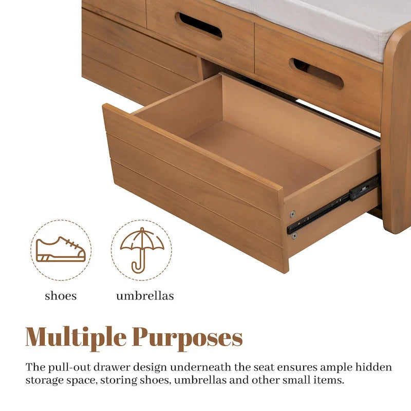 Rustic Storage Bench with 2 Drawers & Hidden Storage