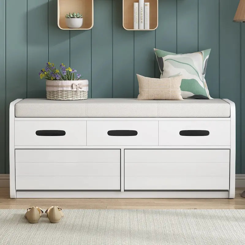 Rustic Storage Bench with 2 Drawers & Hidden Storage