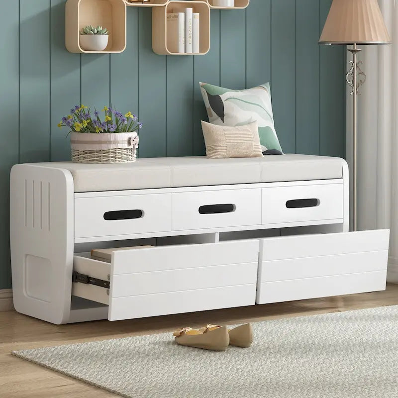 Rustic Storage Bench with 2 Drawers & Hidden Storage