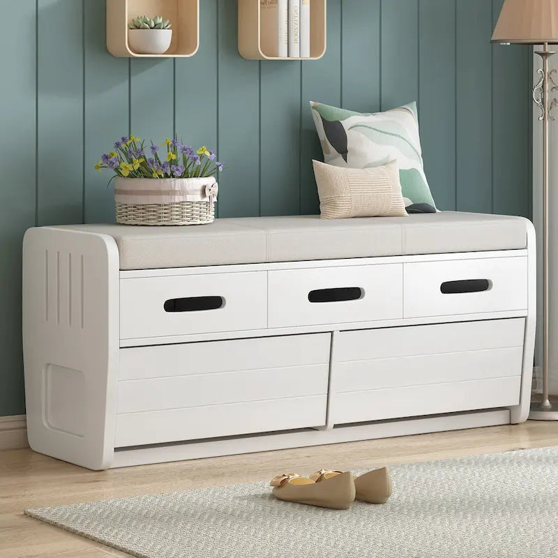 Rustic Storage Bench with 2 Drawers & Hidden Storage