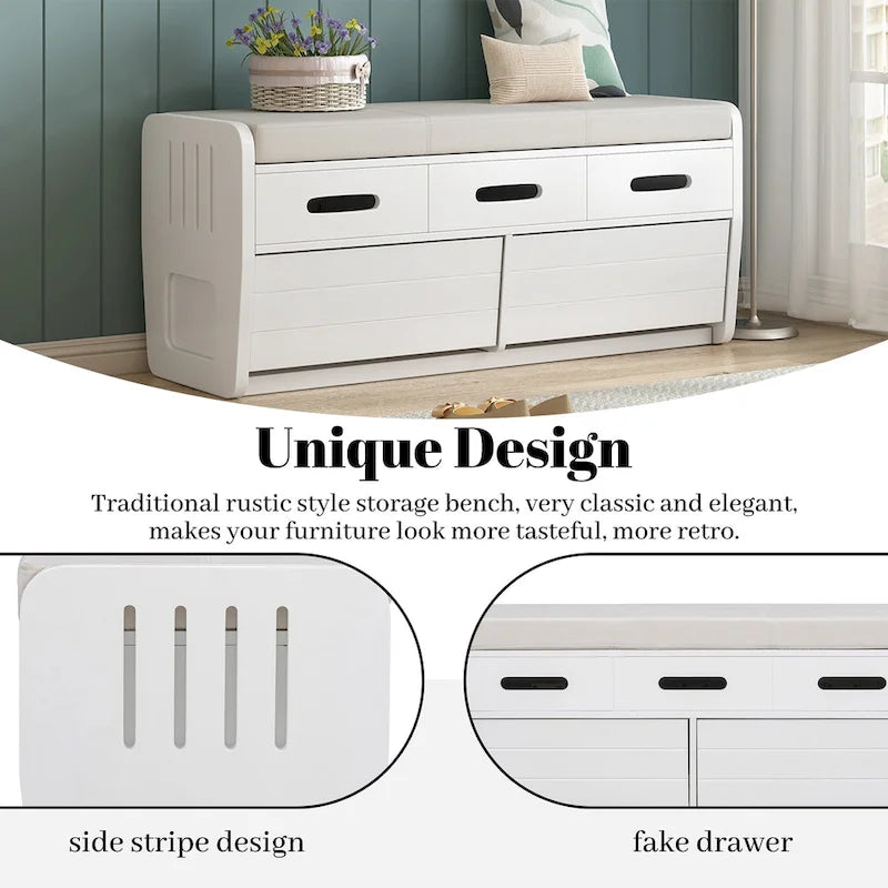 Rustic Storage Bench with 2 Drawers & Hidden Storage
