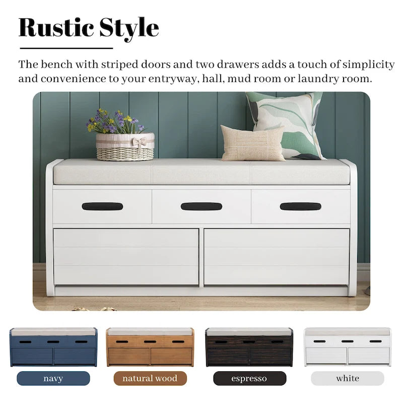 Rustic Storage Bench with 2 Drawers & Hidden Storage