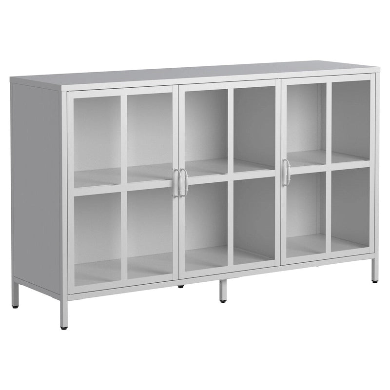 Sideboard Buffet Cabinet with Adjustable Feet, Glass Doors & Large Capacity Storage
