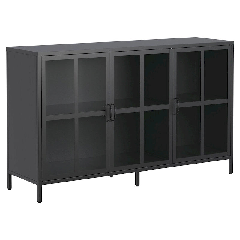 Sideboard Buffet Cabinet with Adjustable Feet, Glass Doors & Large Capacity Storage