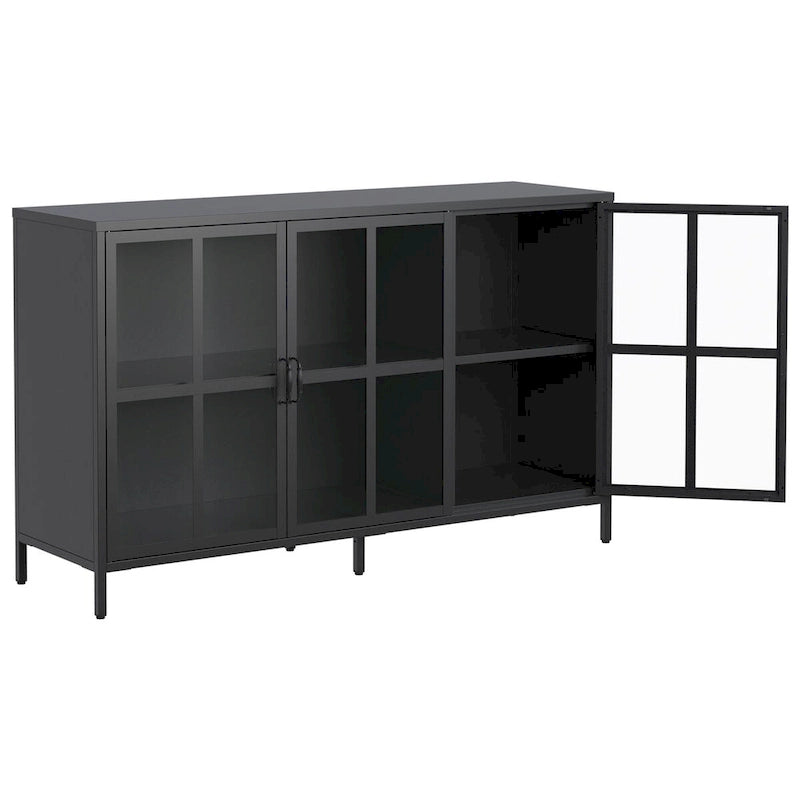Sideboard Buffet Cabinet with Adjustable Feet, Glass Doors & Large Capacity Storage