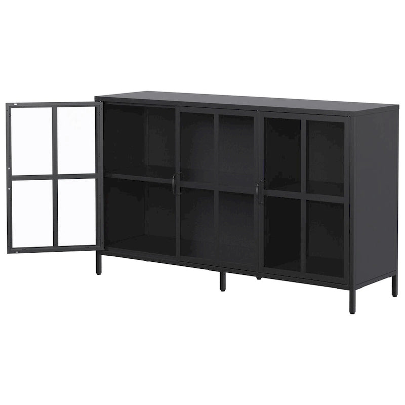 Sideboard Buffet Cabinet with Adjustable Feet, Glass Doors & Large Capacity Storage