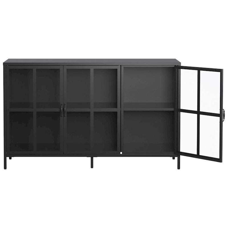 Sideboard Buffet Cabinet with Adjustable Feet, Glass Doors & Large Capacity Storage