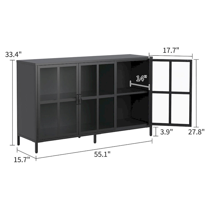 Sideboard Buffet Cabinet with Adjustable Feet, Glass Doors & Large Capacity Storage