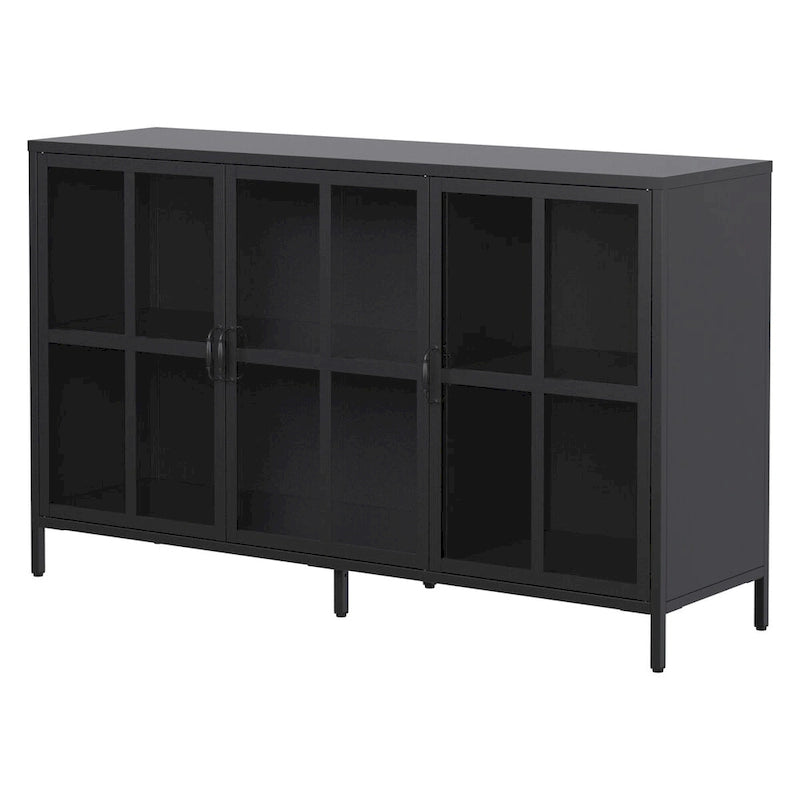 Sideboard Buffet Cabinet with Adjustable Feet, Glass Doors & Large Capacity Storage