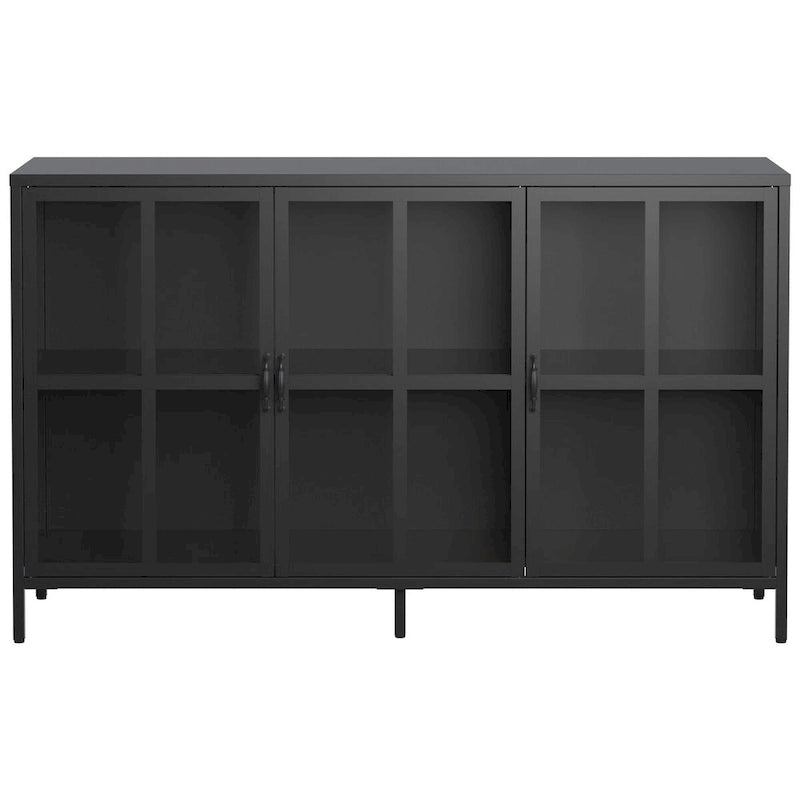 Sideboard Buffet Cabinet with Adjustable Feet, Glass Doors & Large Capacity Storage