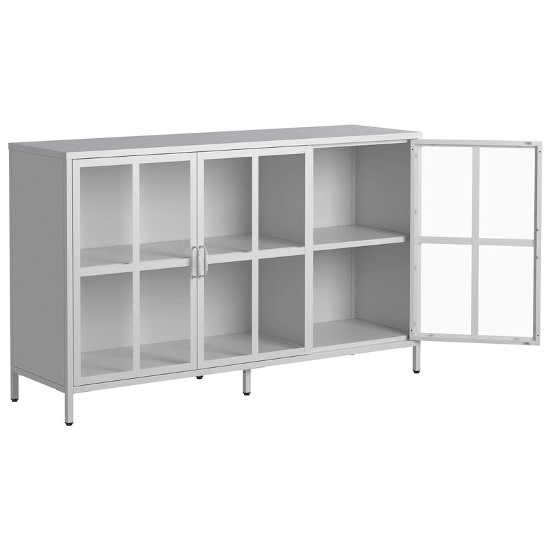 Sideboard Buffet Cabinet with Adjustable Feet, Glass Doors & Large Capacity Storage