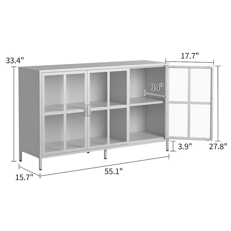 Sideboard Buffet Cabinet with Adjustable Feet, Glass Doors & Large Capacity Storage