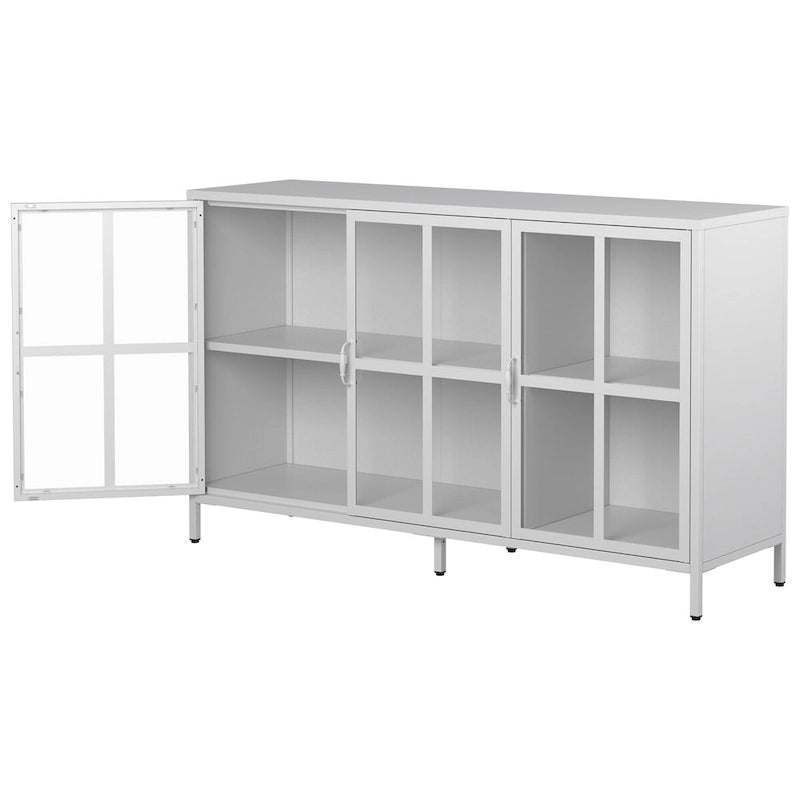 Sideboard Buffet Cabinet with Adjustable Feet, Glass Doors & Large Capacity Storage
