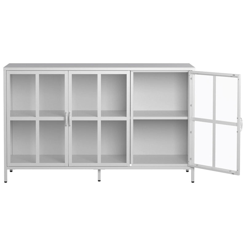 Sideboard Buffet Cabinet with Adjustable Feet, Glass Doors & Large Capacity Storage