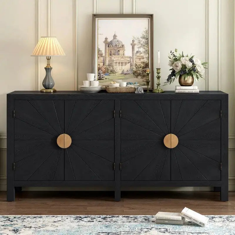 4-Door Sideboard with Radiating Line Pattern Doors