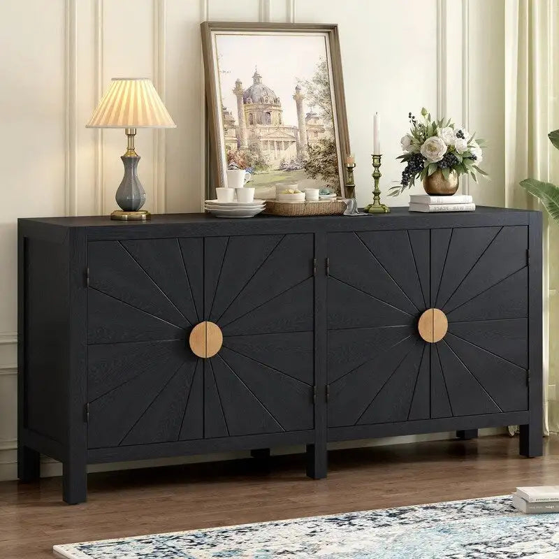 4-Door Sideboard with Radiating Line Pattern Doors