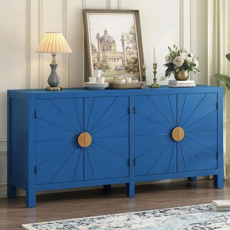 4-Door Sideboard with Radiating Line Pattern Doors