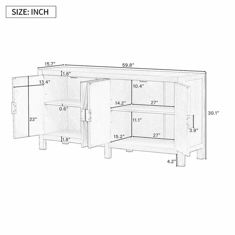 4-Door Sideboard with Radiating Line Pattern Doors
