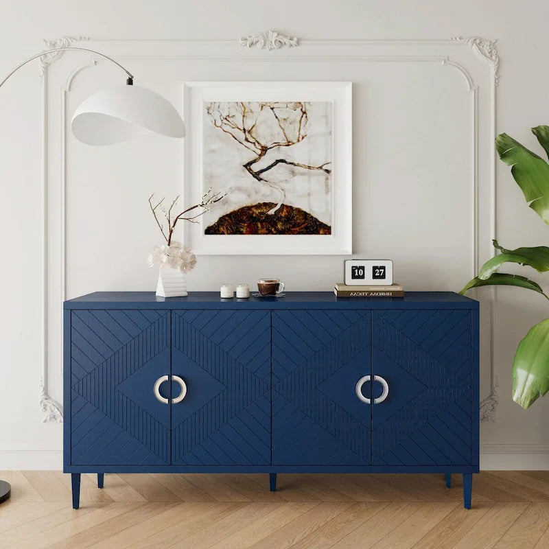 4-Door Storage Cabinet with Pine Legs