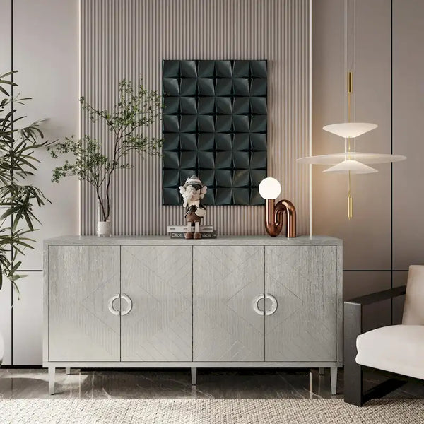 4-Door Storage Cabinet with Pine Legs