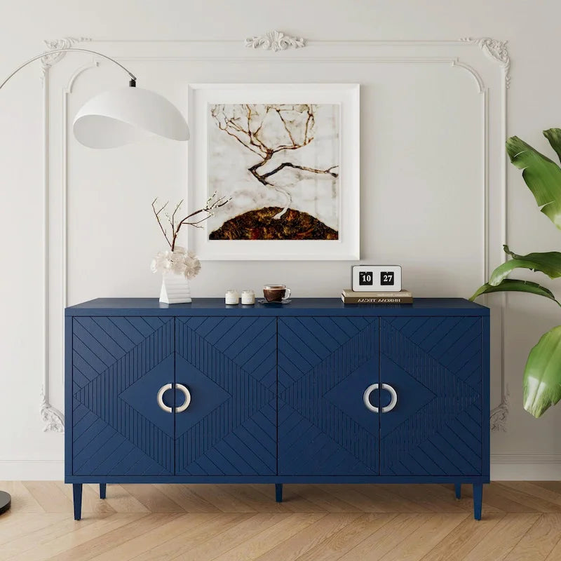 4-Door Storage Cabinet with Pine Legs