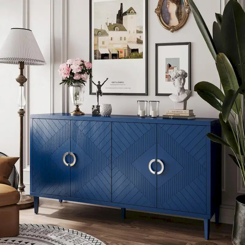 4-Door Storage Cabinet with Pine Legs