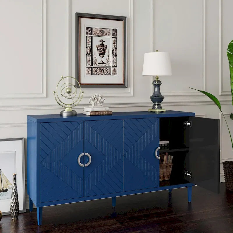 4-Door Storage Cabinet with Pine Legs