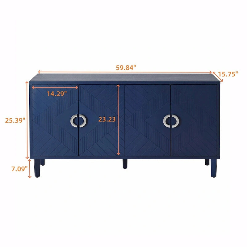 4-Door Storage Cabinet with Pine Legs